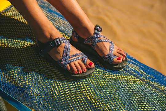 pink and blue chacos